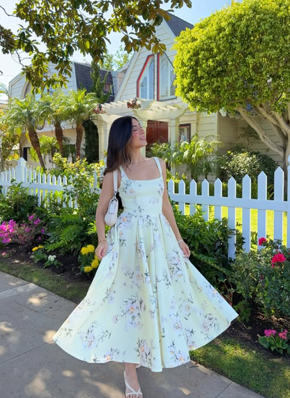 Pretty A Line Straps Print Floral Satin Prom Dress Evening Dress Vacation Dress DP5607