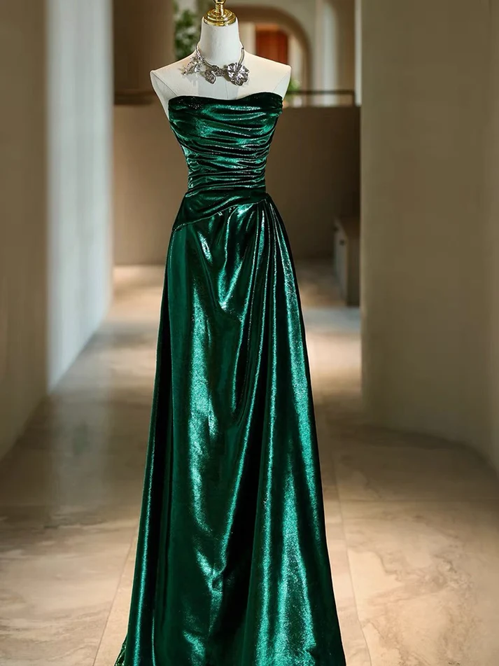 Charming Strapless Dark Green A Line Long Prom Dress DP238