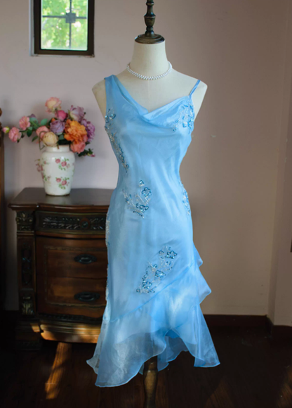Vintage Mermaid Straps Beaded Chiffon Short Homecoming Dress Outfits DP4821