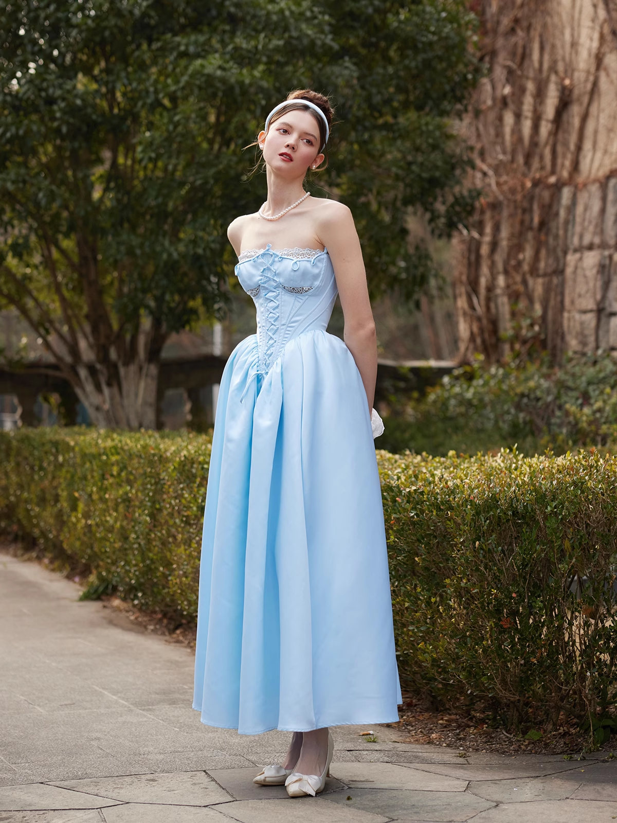 Cinderella A Line Strapless Blue Satin Prom Dress Party Dress DP2736