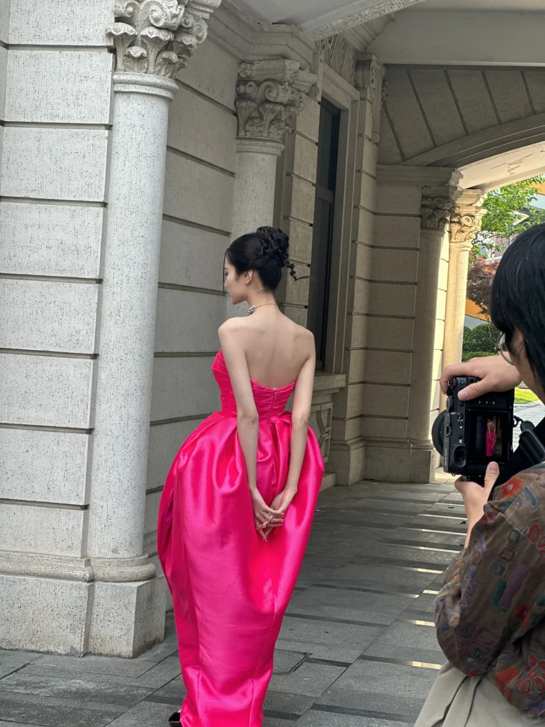 Pink Flower Bud Dress Strapless Satin Prom Dress Graduation Prom Dress DP1976