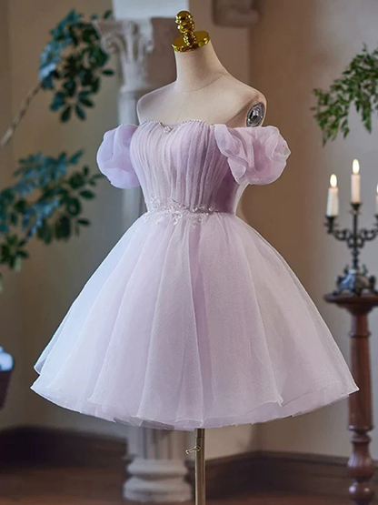 Cute Tulle Purple Short Prom Dress Homecoming Dress DP594