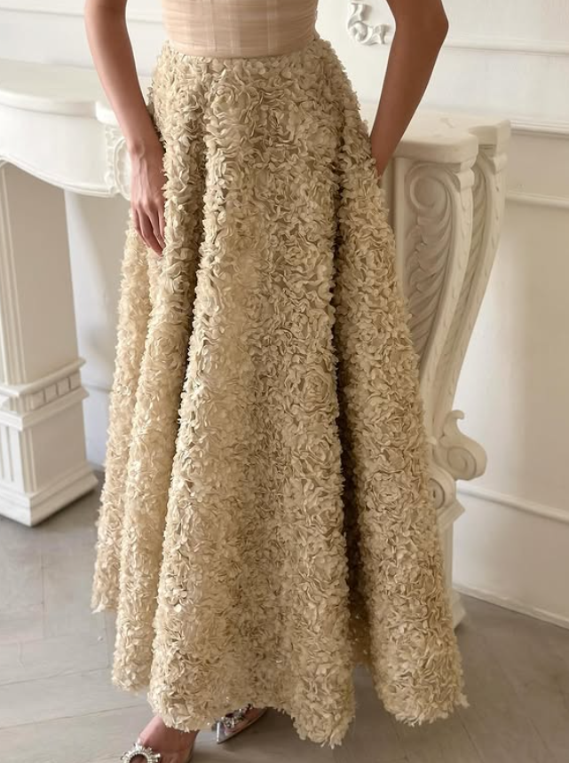 Pretty Apricot Ball Gown 3D Floral Tulle Prom Dress Evening Dress DP6133