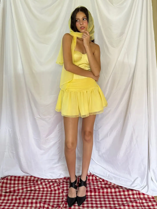 Yellow A Line Sweetheart Neck Satin Tulle Mini Homecoming Dress DP2819