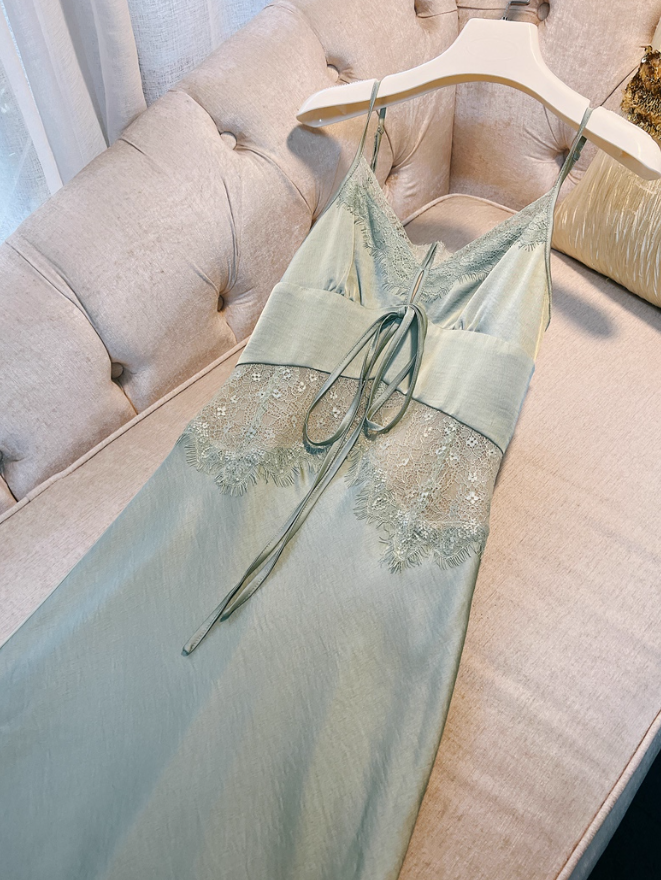 Sexy Green Mermaid Spaghetti Strap Lace Satin Prom Dress Wedding Guest Dress DP4485