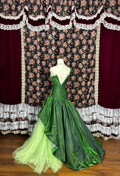 Vintage Bright Green Ball Gown One Shoulder Beaded Satin Tulle Prom Dress Sweet 16 Dress DP5652