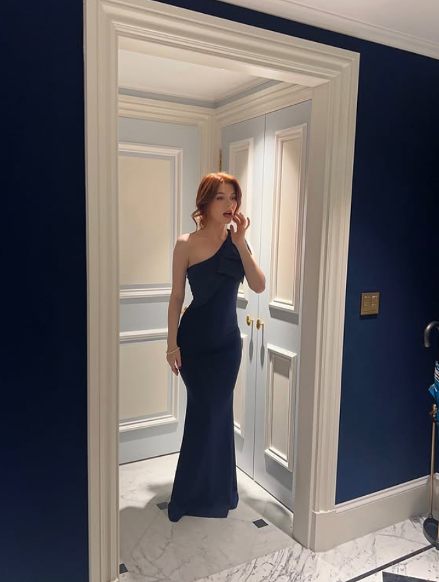 Dark Blue Mermaid One Shoulder Satin Long Prom Dress Evening Dress DP4314