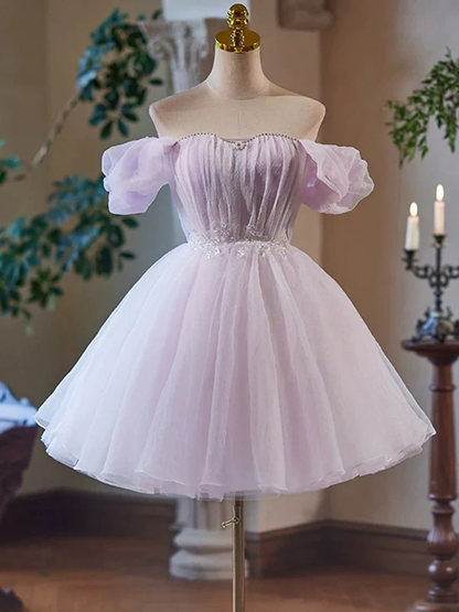 Cute Tulle Purple Short Prom Dress Homecoming Dress DP594