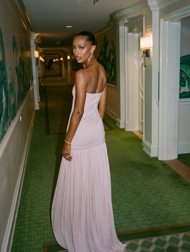 Simple A Line Strapless Light Pink Satin Chiffon Prom Dress Evening Dress DP1609