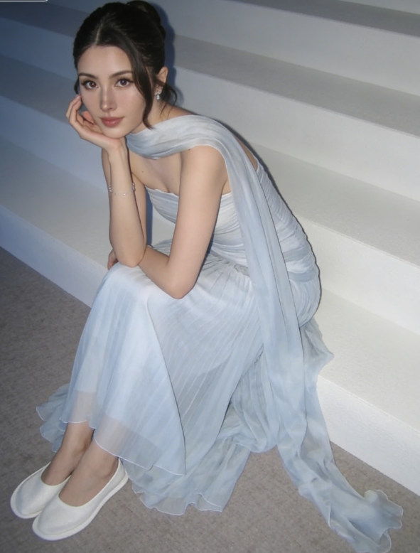 Baby Blue A Line Strapless Pleated Chiffon Long Prom Dress Party Dress DP2582