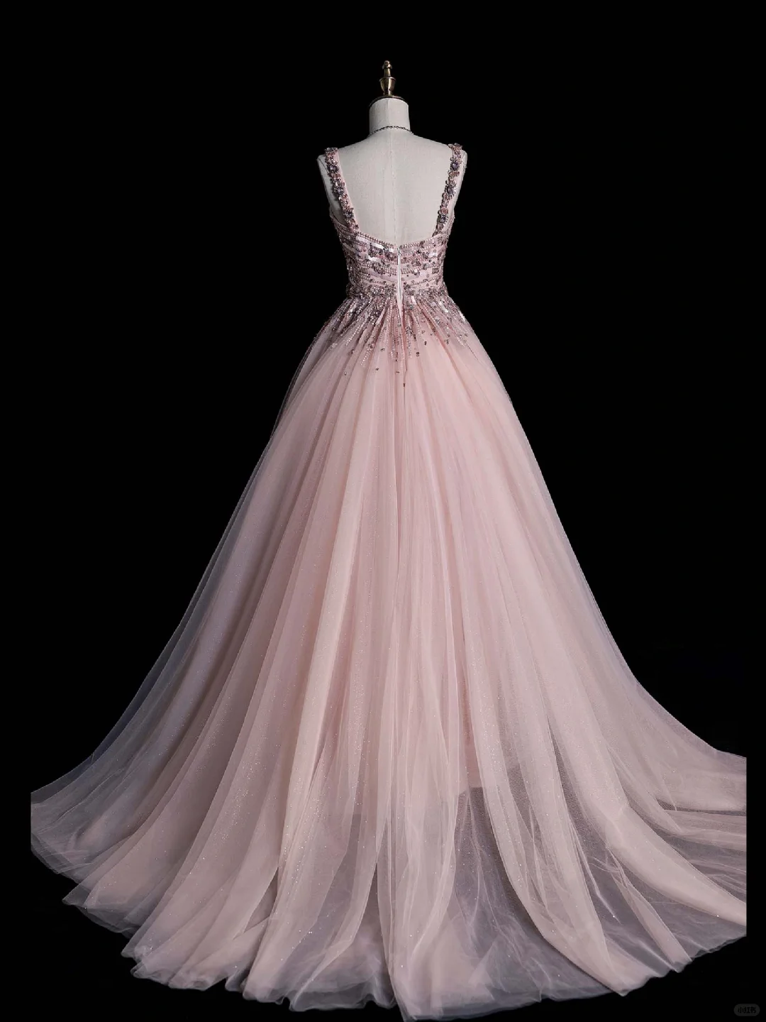 Gorgeous A Line Strap Beaded Sequin Pink Tulle Prom Dress Evening Dress DP2024