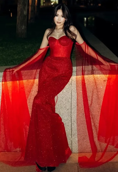 Sexy Mermaid Strapless Black Sequin Tulle Long Prom Dress Evening Dress DP4802