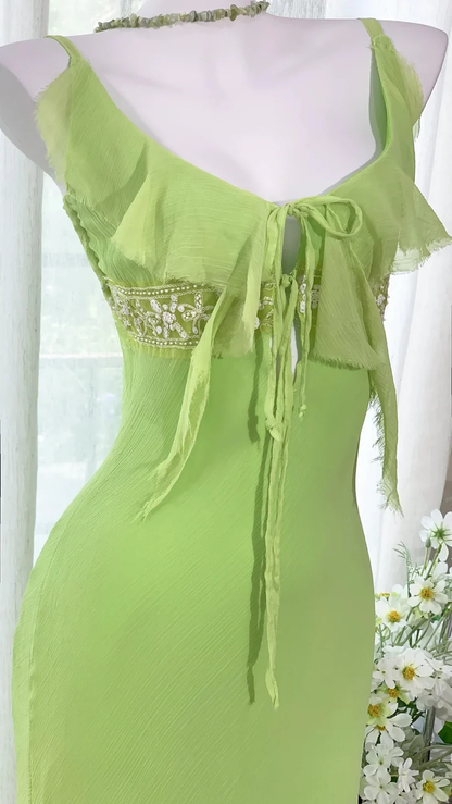 Fresh Green Mermaid V Neck Pretty Chiffon Homecoming Dress Date Dress DP2904