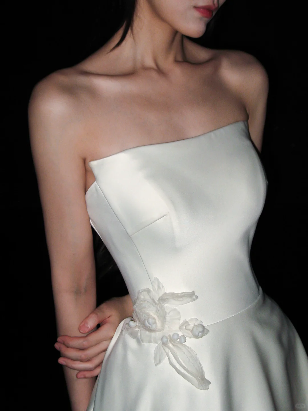 High-class A Line Strapless White Simple Satin Long Wedding Dress DP8081