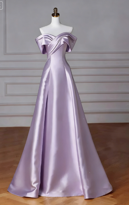 White Off The Shoulder Satin A Line Long Prom Dress DP030