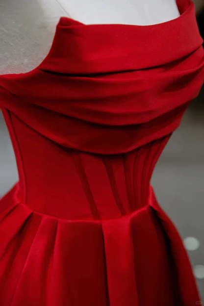 Charming Red Satin Midi Long Prom Dress Bridesmaid Party Dress DP382