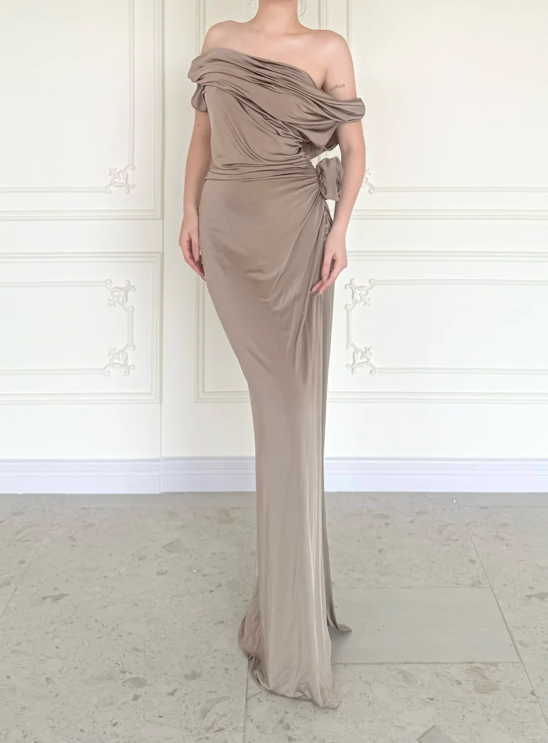 Simple Brown Vintage Sheath Straps Satin Long Prom Dress DP5069