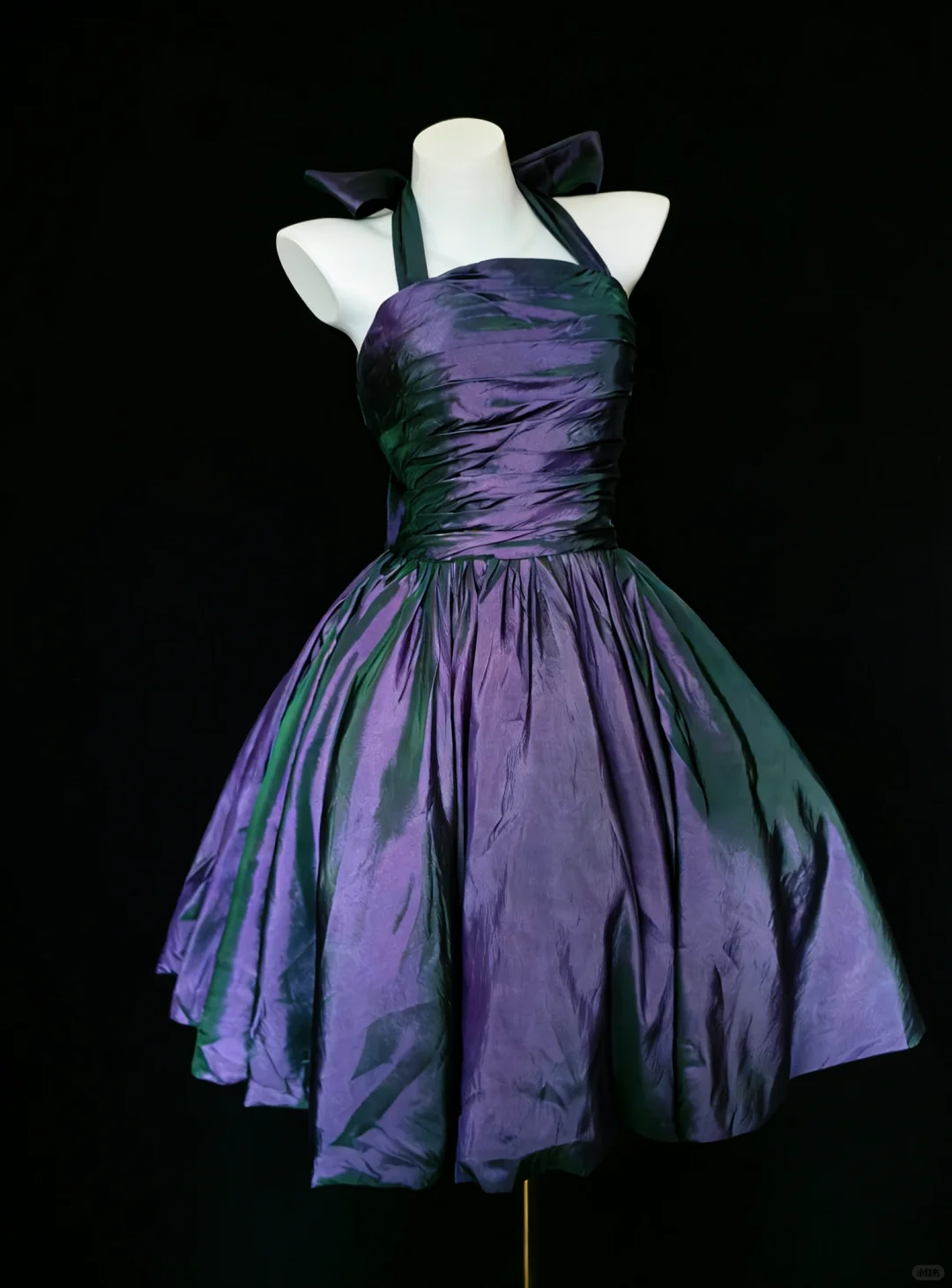 Vintage Purple A Line Halter Pleated Satin Open Back Short Homecoming Dress DP4722