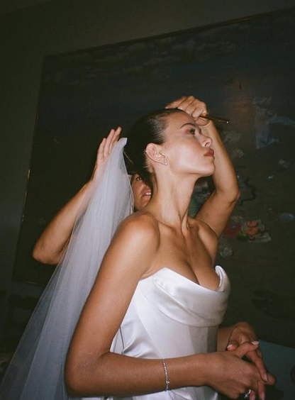 Classic A Line Strapless White Satin Long Wedding Dress DP5310