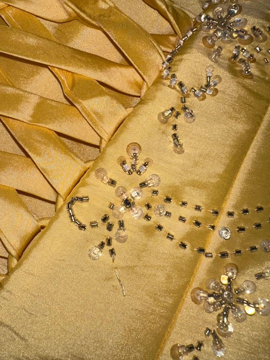 Dazzling Yellow A Line Sweetheart Neck Beaded Satin Prom Dress Party Evening Dress DP5333