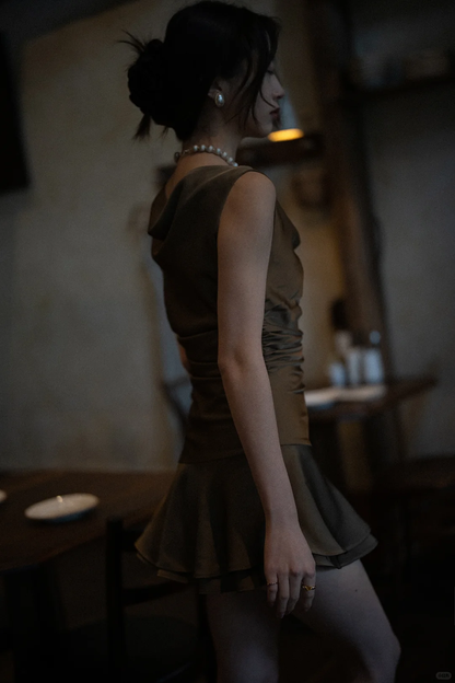 Simple Brown A Line Straps Satin Short Homecoming Dress Outfits DP4535