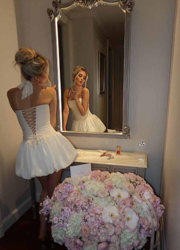 Cute A Line Halter White Satin Short Homecoming Dress Birthday Dress Outfits DP4107