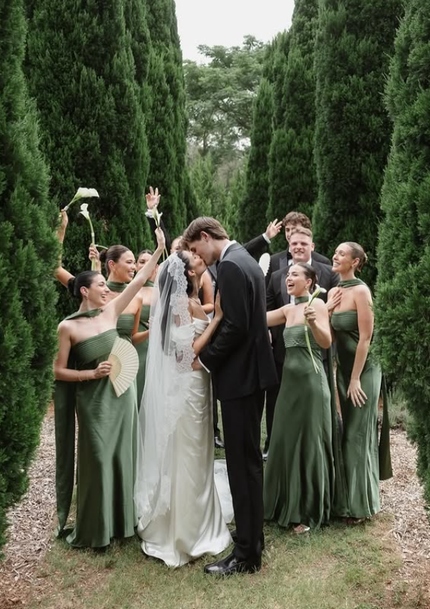 Glamorous Dark Green Sheath Strapless Pleated Satin Bridesmaid Dress DP5095