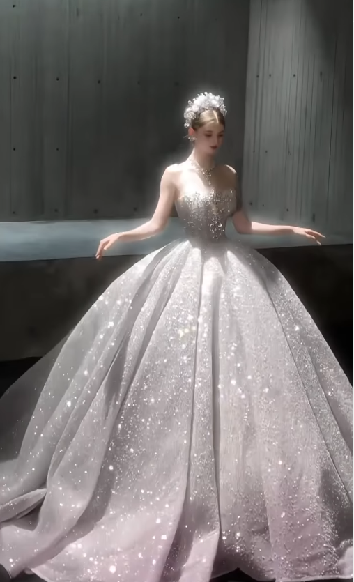 Shiny Ball Gown Strapless Exquisite Beaded Pink Ombre Sequin Prom Dress DP4386