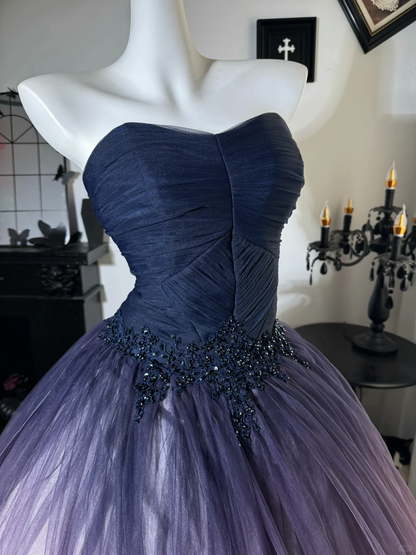 Purple Ombre A Line Sweetheart Neck Beaded Tulle Prom Dress Evening Dress DP6978