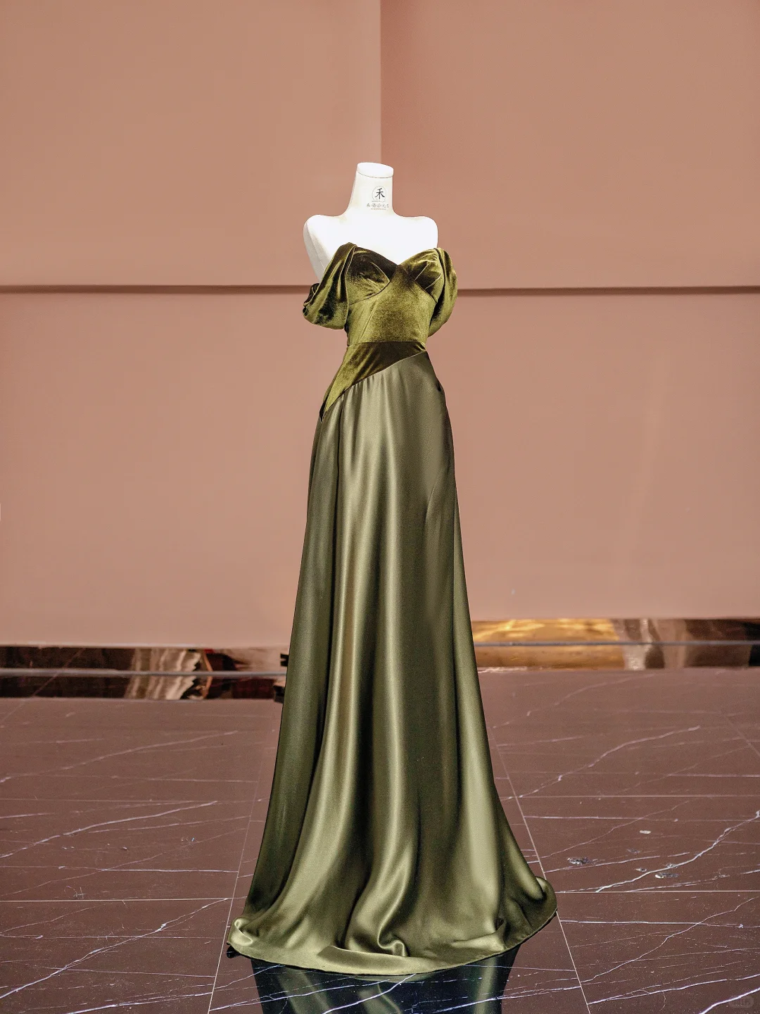 Olive Green Ball Gown Off the Shoulder Velvet Satin Prom Dress Wedding Guest Dress DP3878
