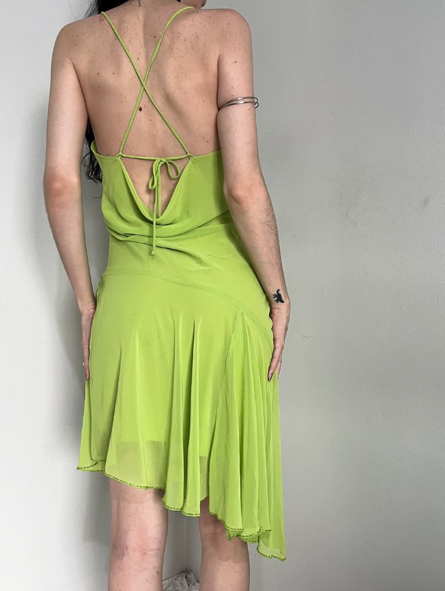 Cute Green A Line Spaghetti Strap Beaded Chiffon Open Back Prom Dress Graduation Prom Dress DP2258