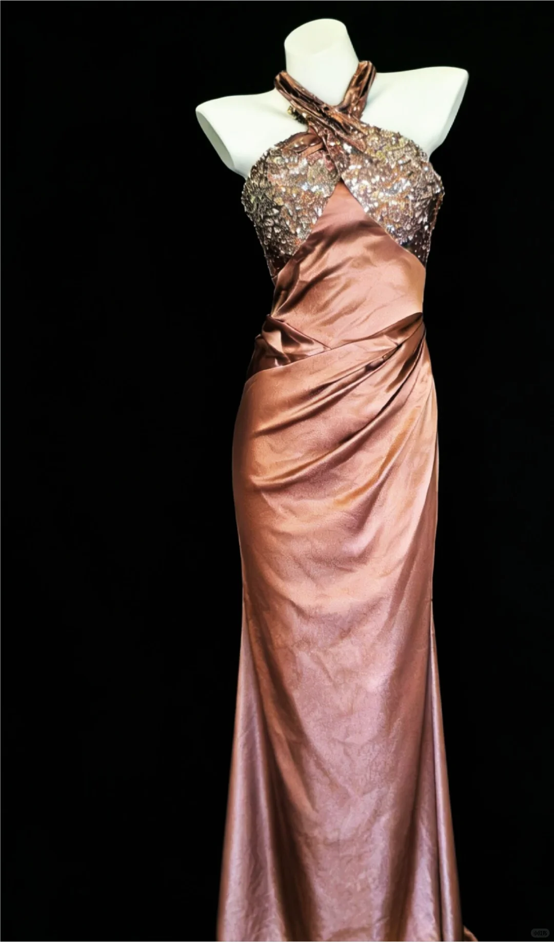 Sexy Vintage Sheath Halter Beaded Satin Open Back Prom Dress Evening Dress DP4729