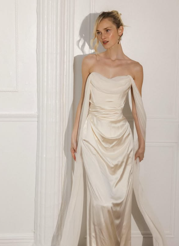 Elegant Sheath Strapless Chiffon Satin Long Prom Dress Party Dress DP3776