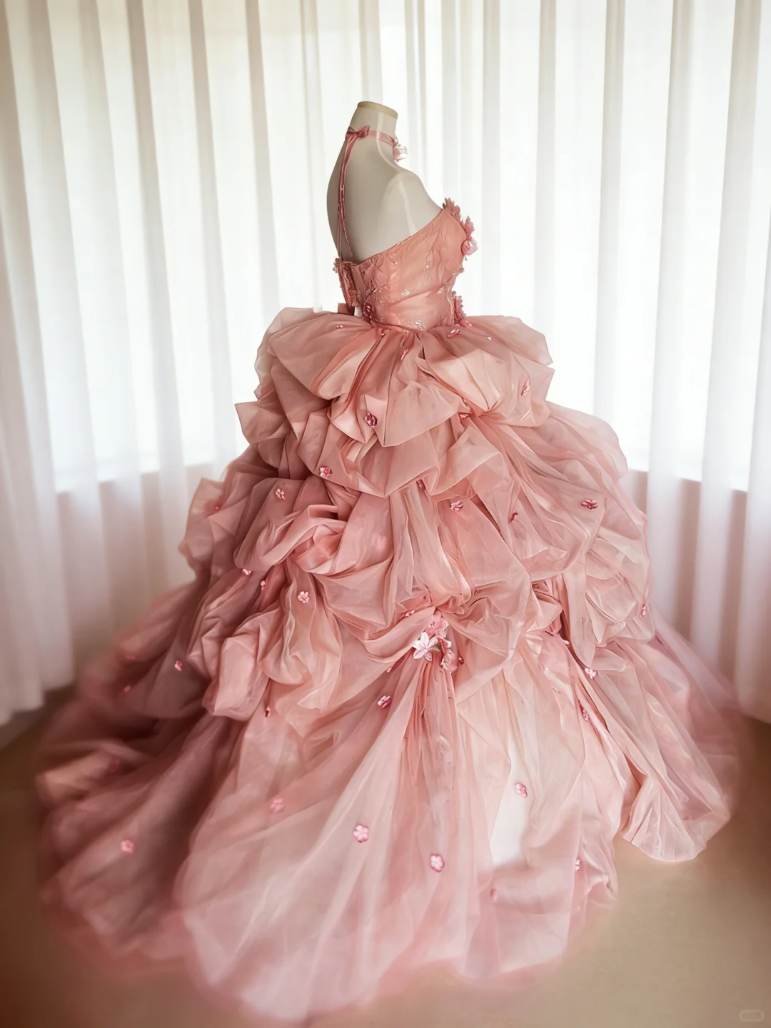 Pink Vintage Ball Gown Strapless Floral Layered Tulle Prom Dress Party Dress DP5010