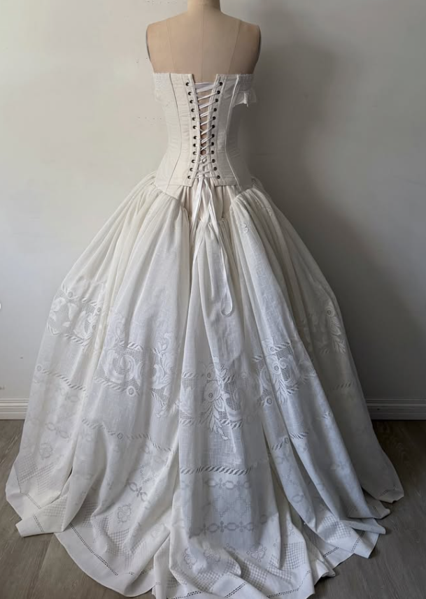 Vintage White A Line Strapless Satin Long Prom Dress Evening Dress DP7881