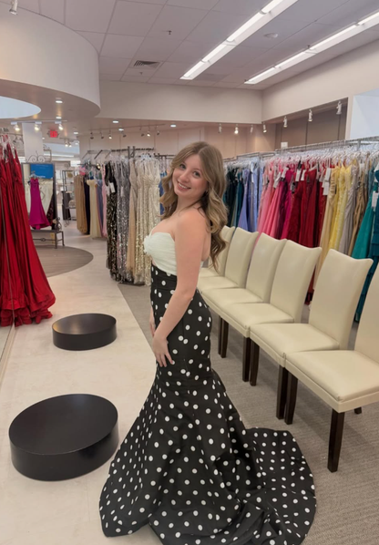 Classic Polka Dot Mermaid Sweetheart Neck Satin Long Prom Dress Evening Dress DP5947
