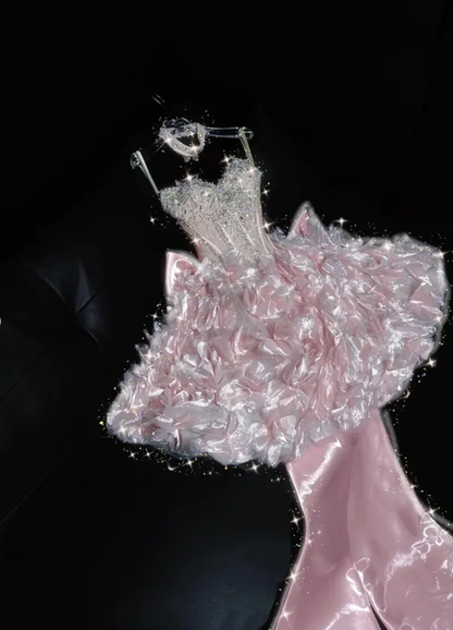 Sweety Pink Bow A Line Sweetheart Neck Exquisite Rhinestone Sequin Satin Short Homecoming Dress DP4640