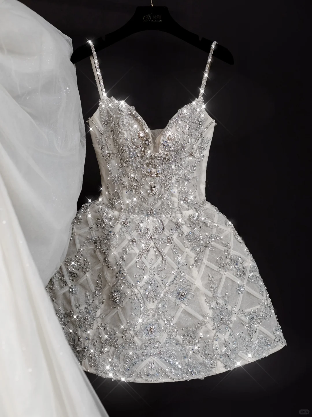 Shiny A Line Spaghetti Straps Rhinestone Tulle Short Homecoming Dress Cocktail Dress DP2678