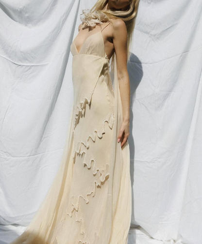 Stunning A Line Spaghetti Strap Tiered Beaded Chiffon Long Prom Dress Graduation Prom Dress DP2044