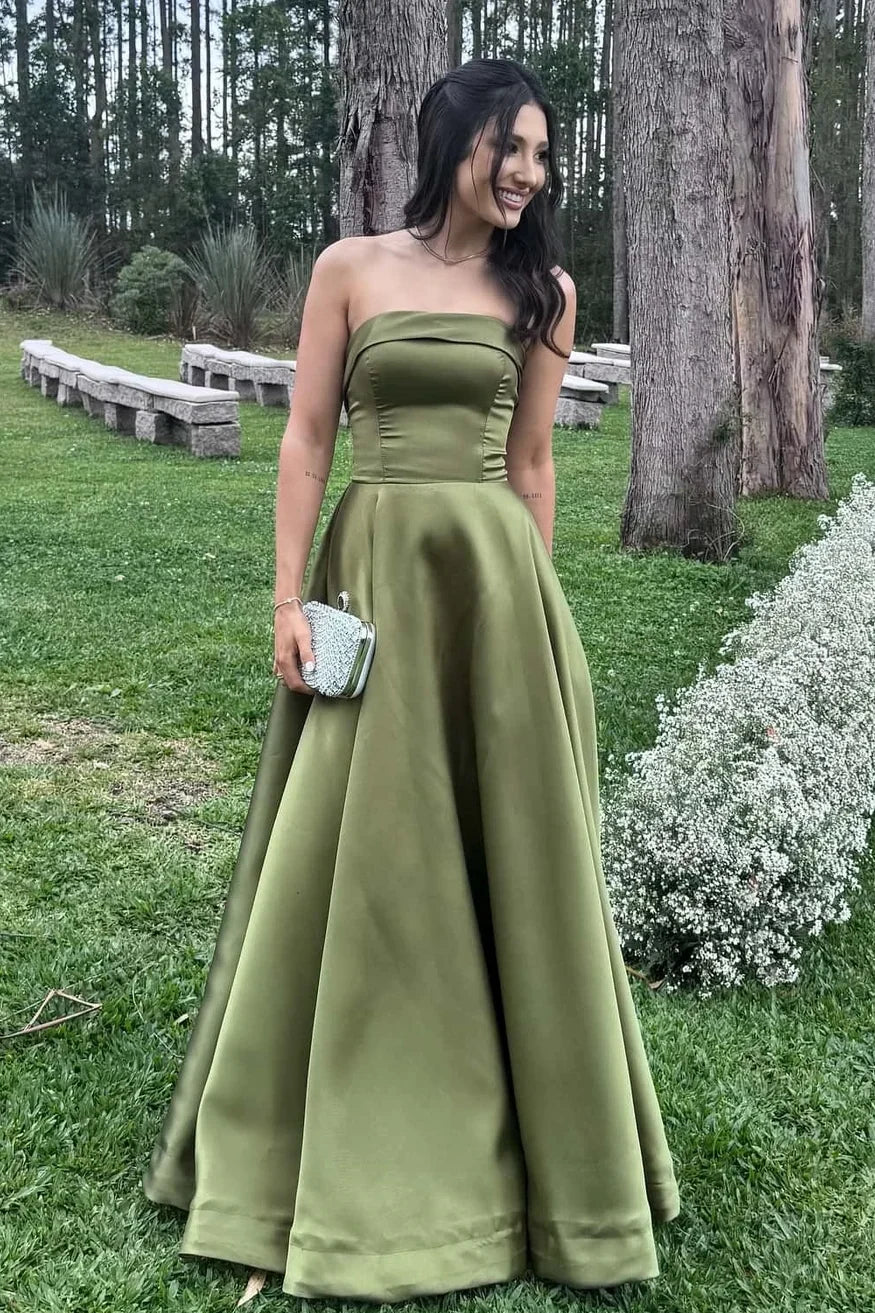Elegant A Line Strapless Mint Green Long Prom Dress with Criss Cross Back DP7248