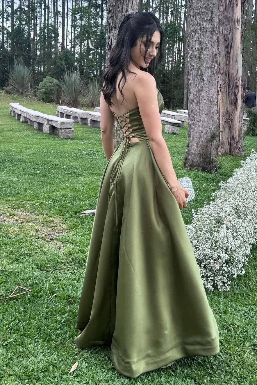 Elegant A Line Strapless Mint Green Long Prom Dress with Criss Cross Back DP7248