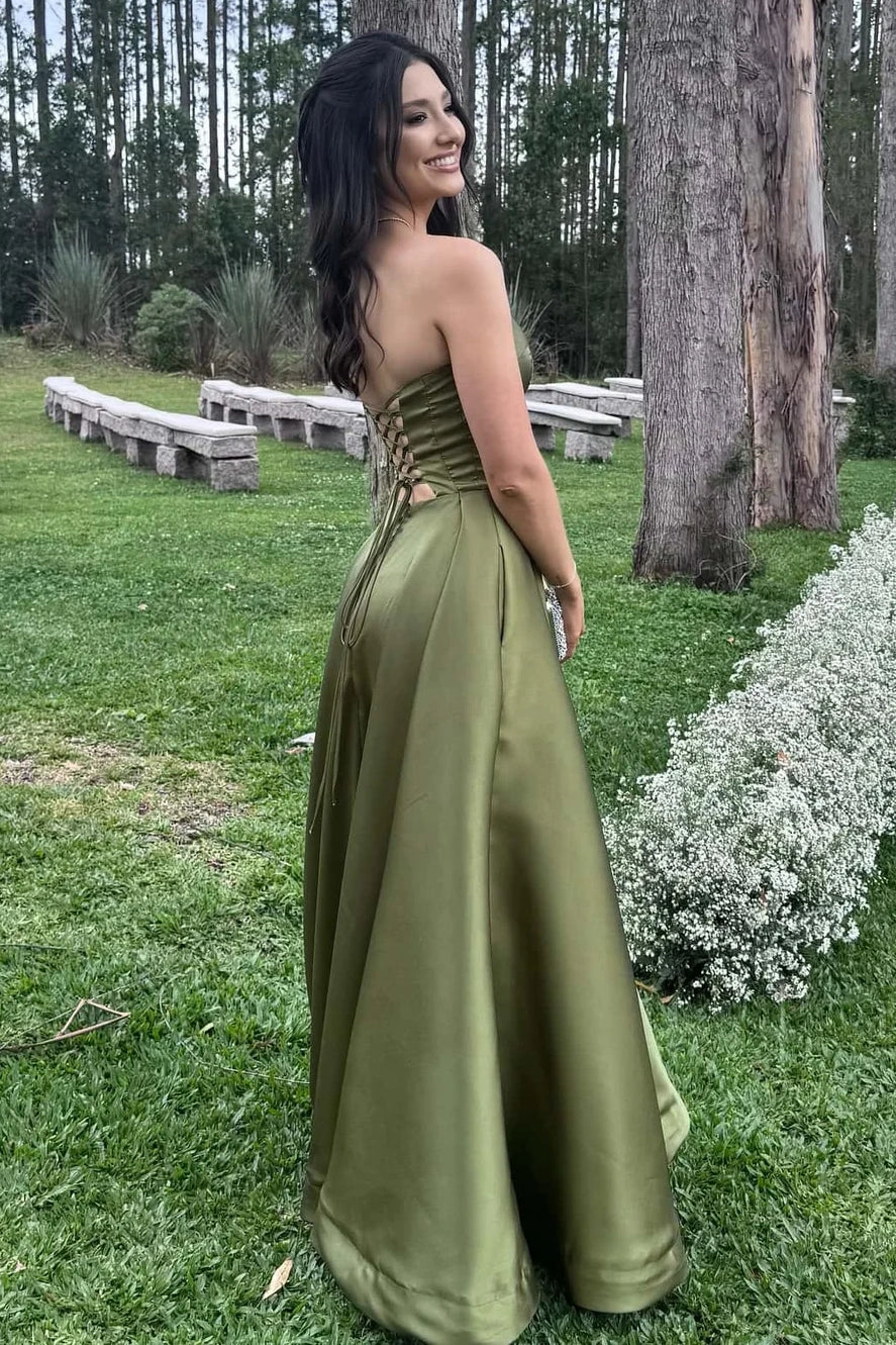Elegant A Line Strapless Mint Green Long Prom Dress with Criss Cross Back DP7248