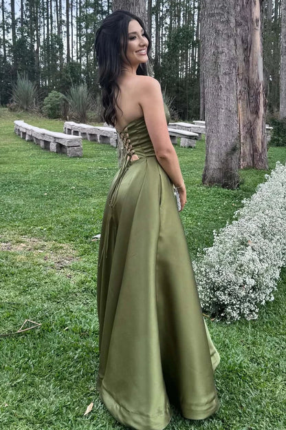 Elegant A Line Strapless Mint Green Long Prom Dress with Criss Cross Back DP7248