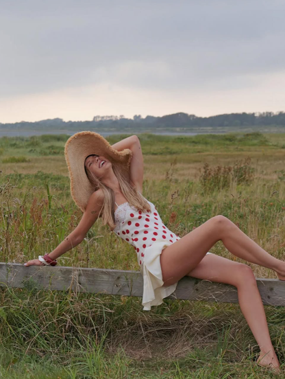 Cute Red Polka Dot A line Strap Satin Homecoming Dress Outfits DP4965