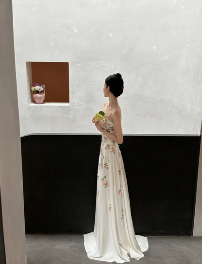 Elegant A Line Spaghetti Strap 3D Floral Prom Dress 16th Birthday Dress DP3472
