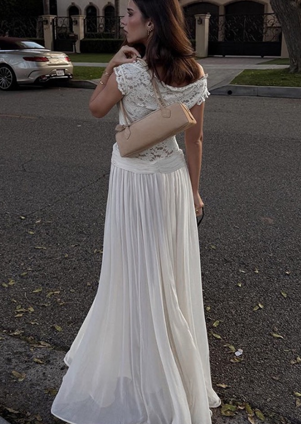 Elegant White A Line V Neck Lace Chiffon Long Prom Dress Evening Prom Dress DP4890