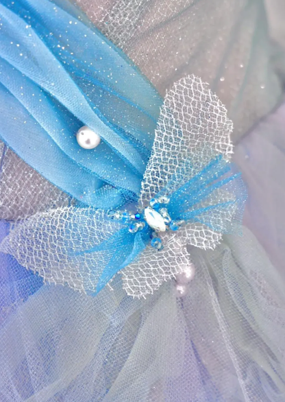 Blue-purple Ombre Ball Gown Strapless Butterfly Tulle Prom Dress Quinceanera Dress DP6613