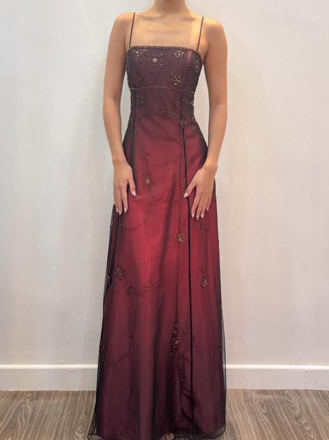 Vintage Blue Ombre A Line Spaghetti Straps Tulle Satin Prom Dress DP4830