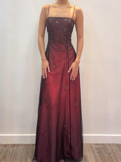Vintage Blue Ombre A Line Spaghetti Straps Tulle Satin Prom Dress DP4830