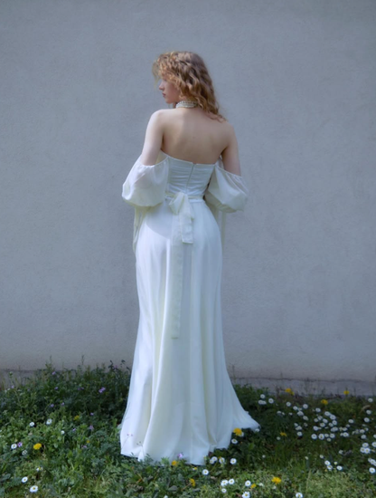 Princess White A Line Long Sleeve Chiffon Long Prom Dress Evening Dress DP2803